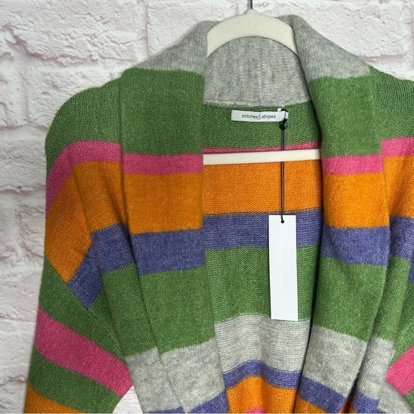 Stitches & Stripes Ultra Soft Multi Colored Striped Duster Cardigan Waist tie - Picture 8 of 16